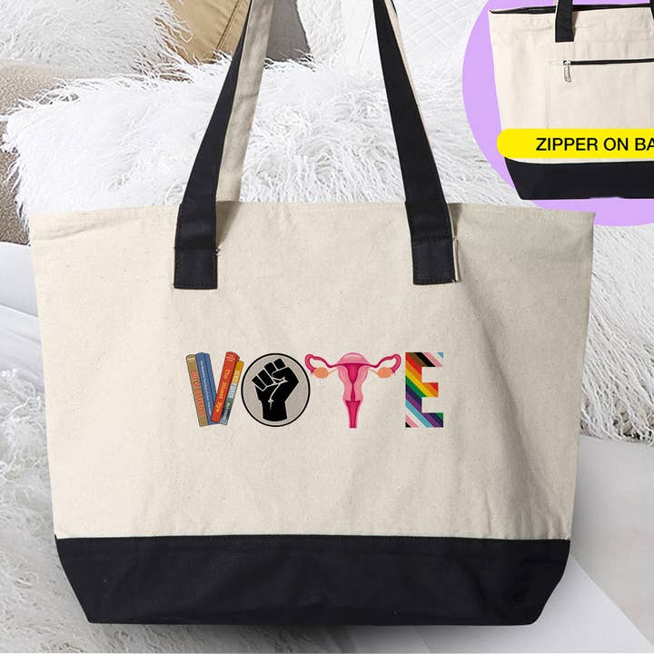 House Of Rodan - Venta al por mayor Bolsa de asa- Mujer - Bolso de lona con cremallera Vote - BLM Gay Rights Liberal Feminista