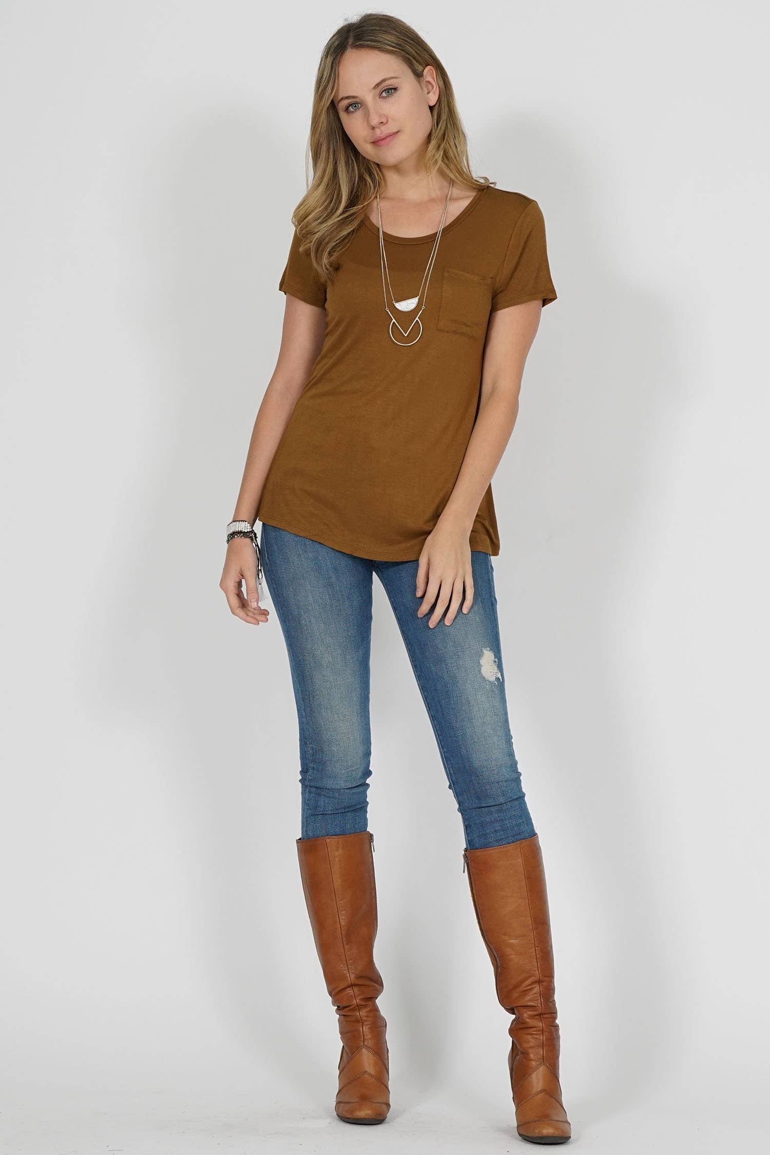 42POPS - Wholesale T-Shirt - Women's - ",._ Chest Pocket Slim Scoop Neck Tee13