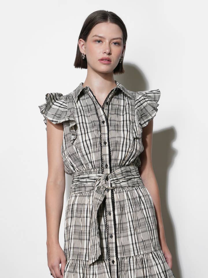 Mabel Belted Plaid Mini Dress for wholesale by Greylin