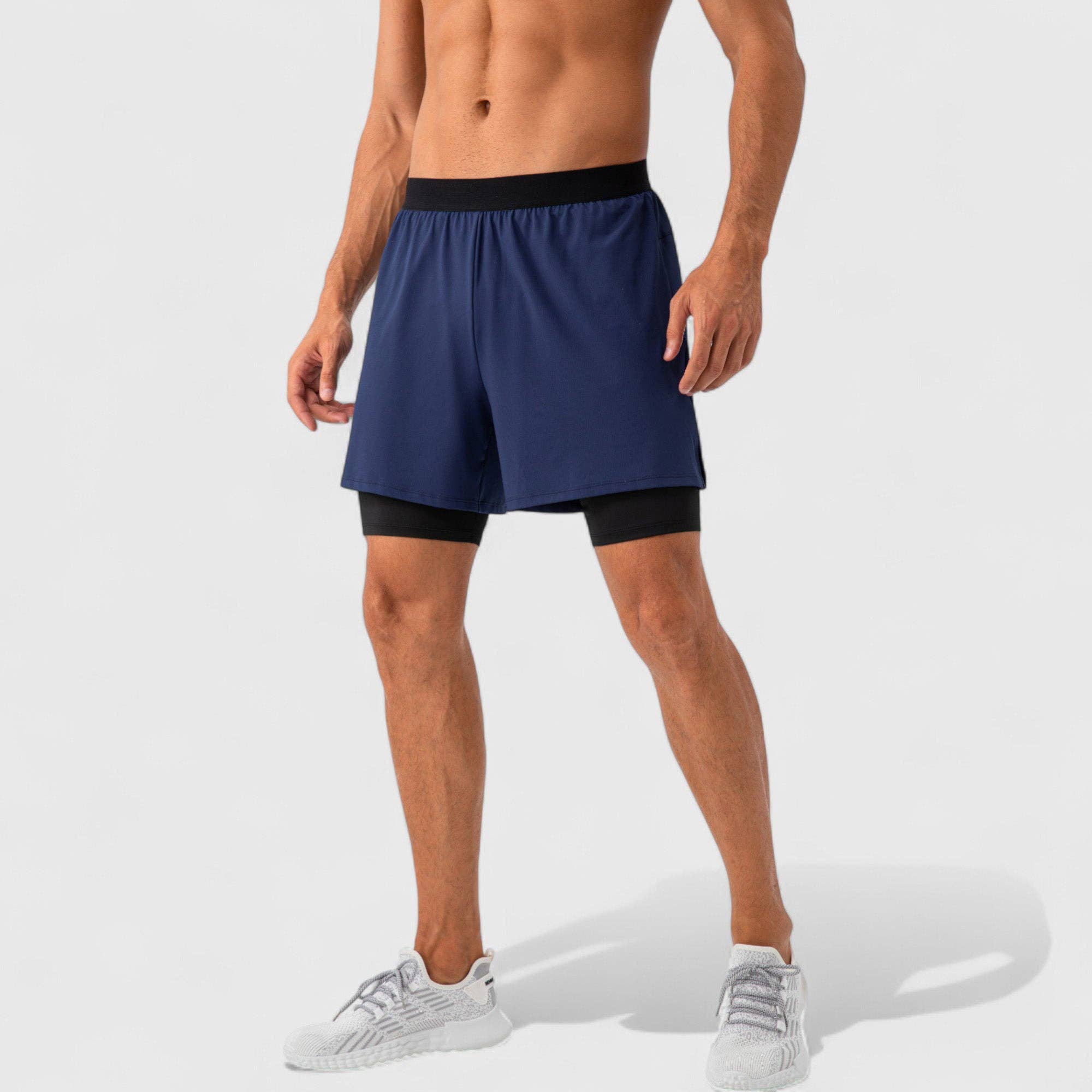 Active by Anna-Kaci - Wholesale Athletic Shorts - Men's - Men's 2-in-1 Training Shorts with Inner Compression Layer an2