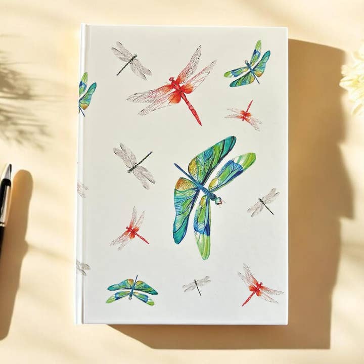Dragonfly Hardback Journal, Watercolour Art, A5 Notebook, Plain Paper, by Sarah Epsom for wholesale by Sarah Epsom