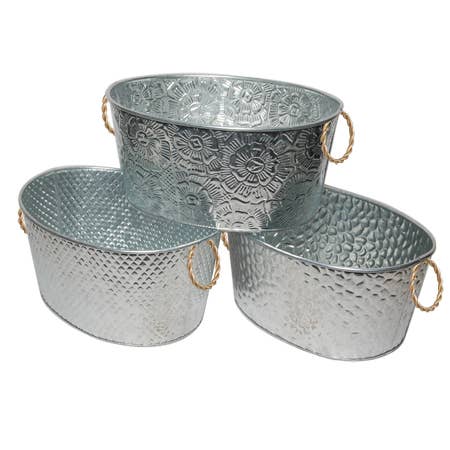 India Handicrafts Inc - Wholesale Bucket/Pail - 14" Oval Handle Tubs - Assorted Colors1