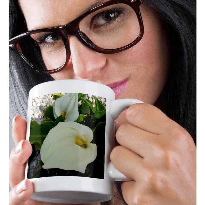 3dRose - Wholesale Coffee Mug - 3dRose, Overhead View Two Calla Lilies In Garden, White colour, trumpet-like shape, Mug9