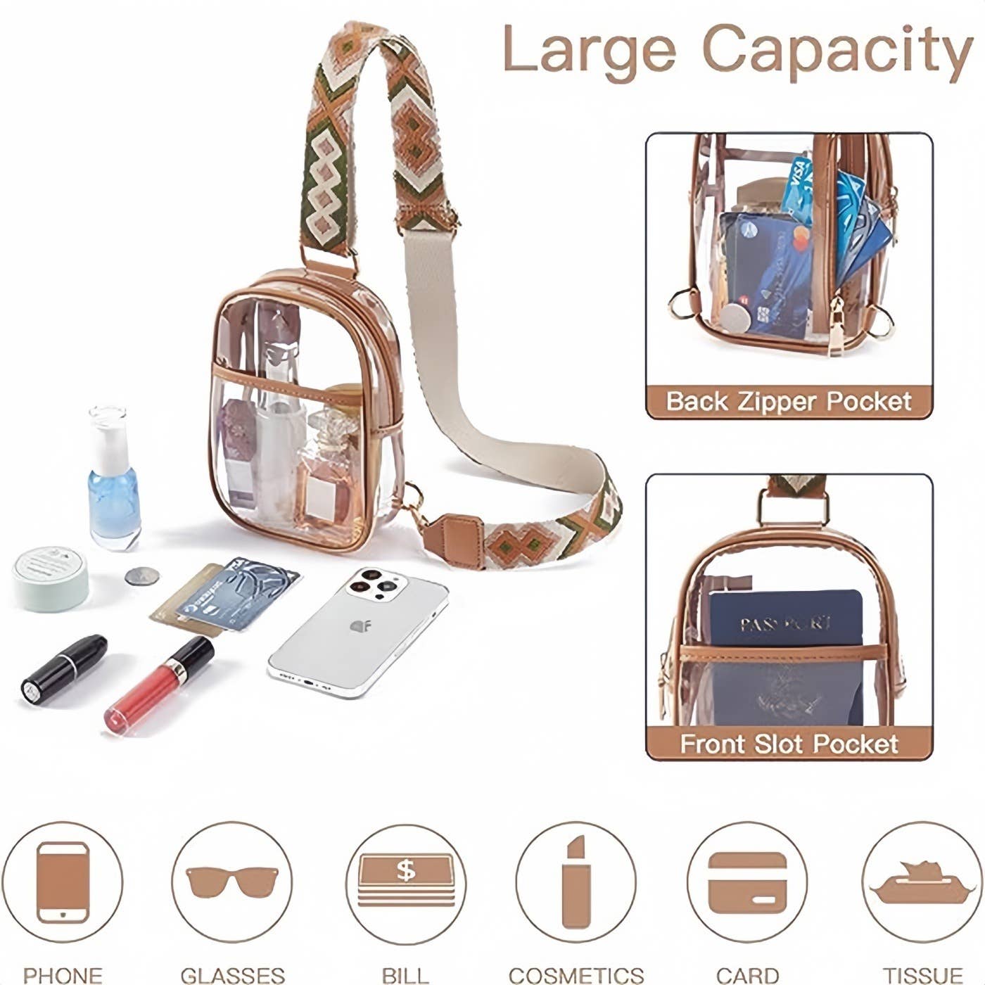 NARWEY INC – Großhandel Umhängetasche - Damen – Klarer Sling Bag TPU Gürteltasche Umhängetasche Brusttasche2