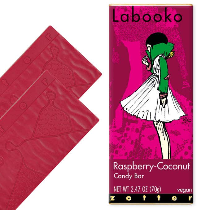 Raspberry and Coconut Vegan (Labooko) for wholesale by Zotter Chocolates