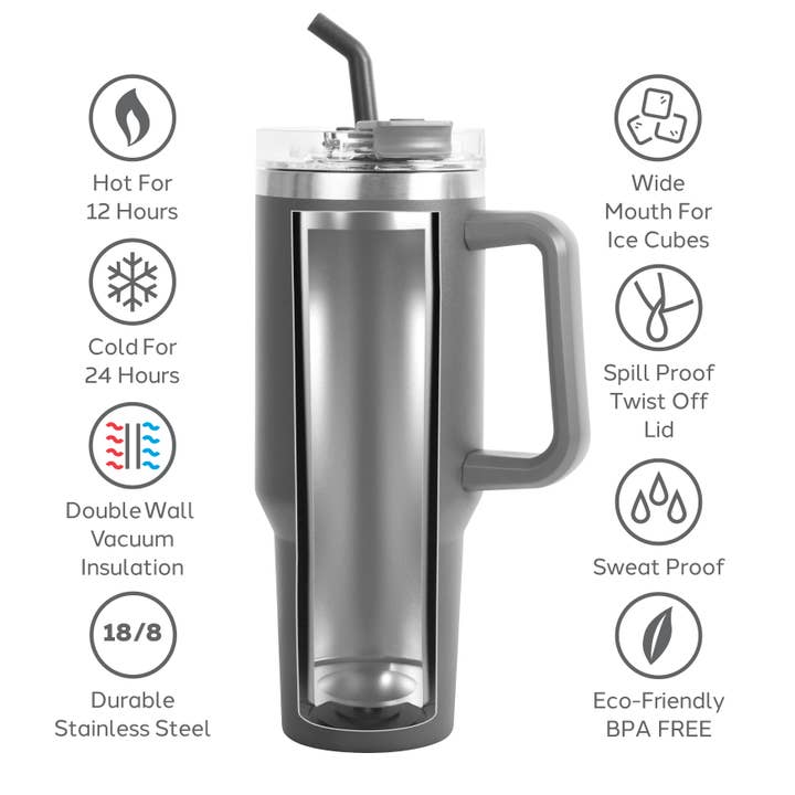 Oggi - Wholesale Insulated Mug/Tumbler - 40 fl oz / 1.2 lt Thermal Mug w/Straw