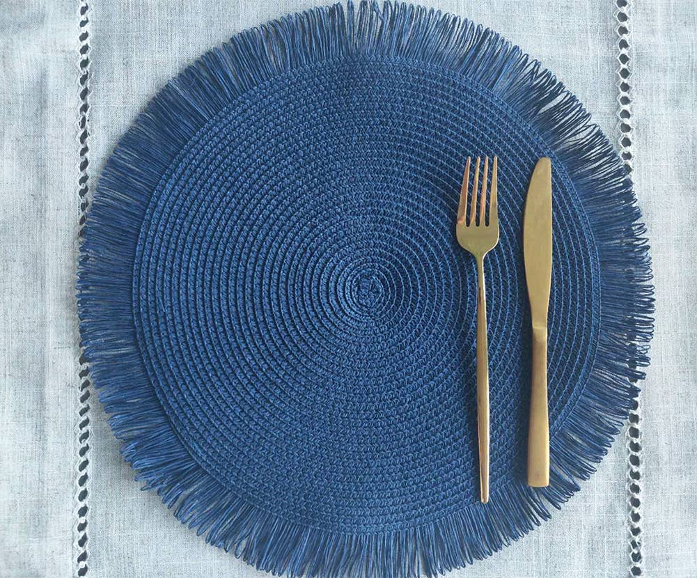 Fennco Styles - Wholesale Placemat - Handwoven Fringe Boho 15" Round Placemat25