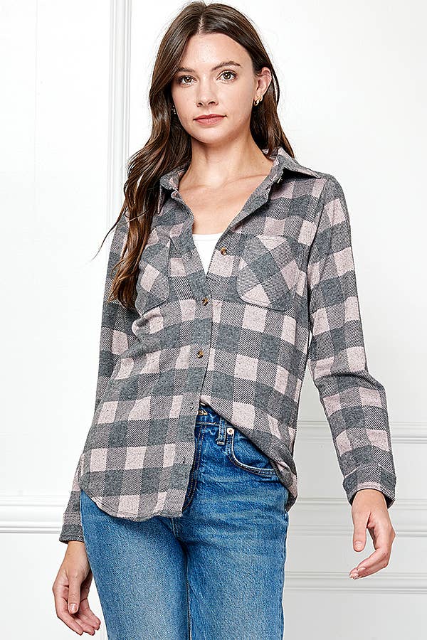 Veracci - Wholesale Button Down Shirt - Women's - Stretch button Up Women Plaid Sweater Shirt36