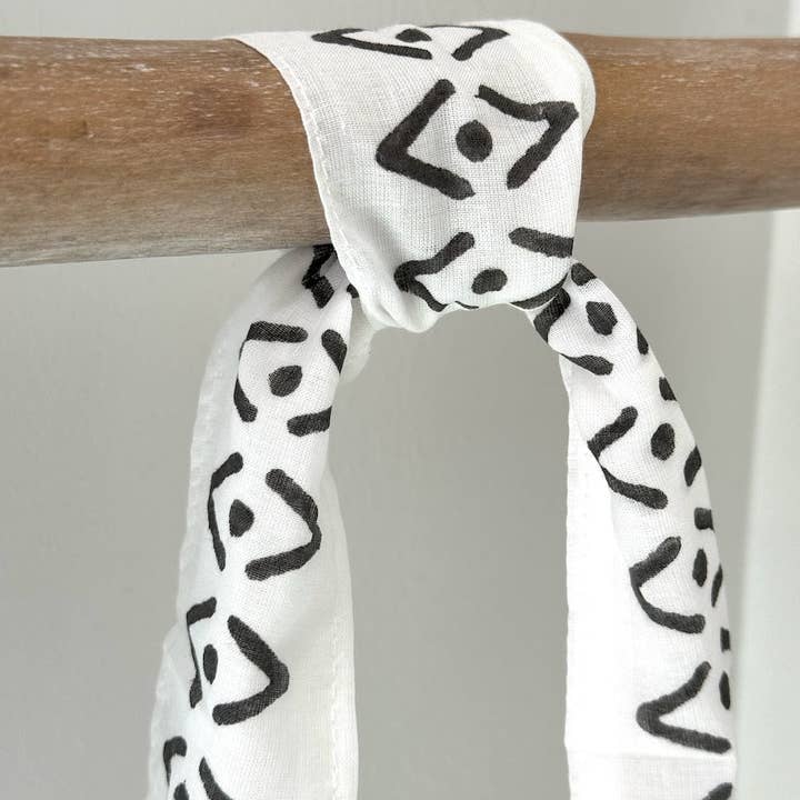 Mended - Wholesale Ribbon - Gift Wrapping - Voile Ribbon - Ivory - Aztec Boarder, Black