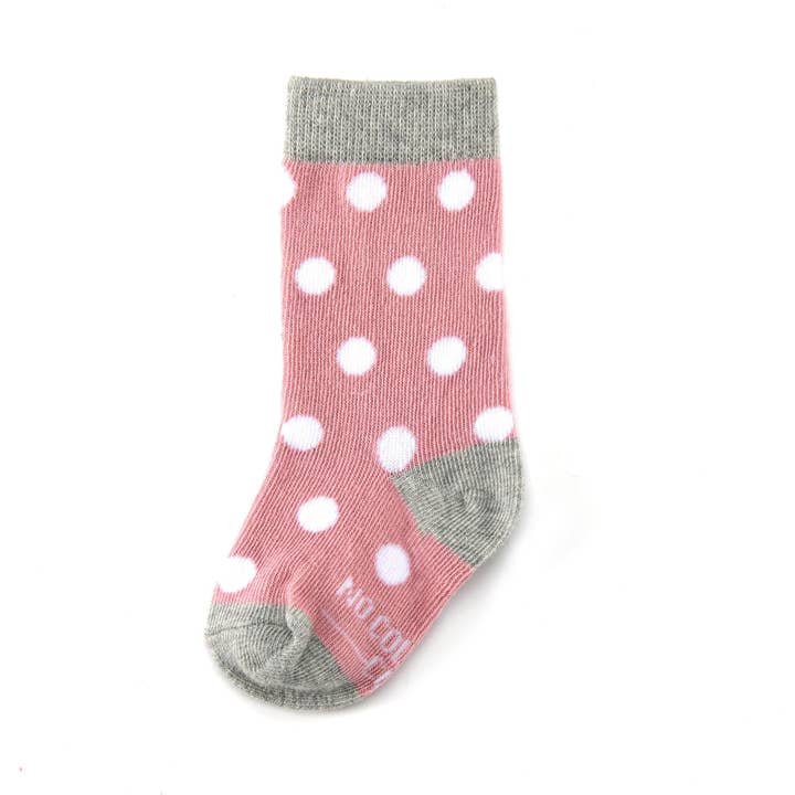 Dusty Rose with White Polka Dot Toddler Socks for wholesale by No Cold Feet