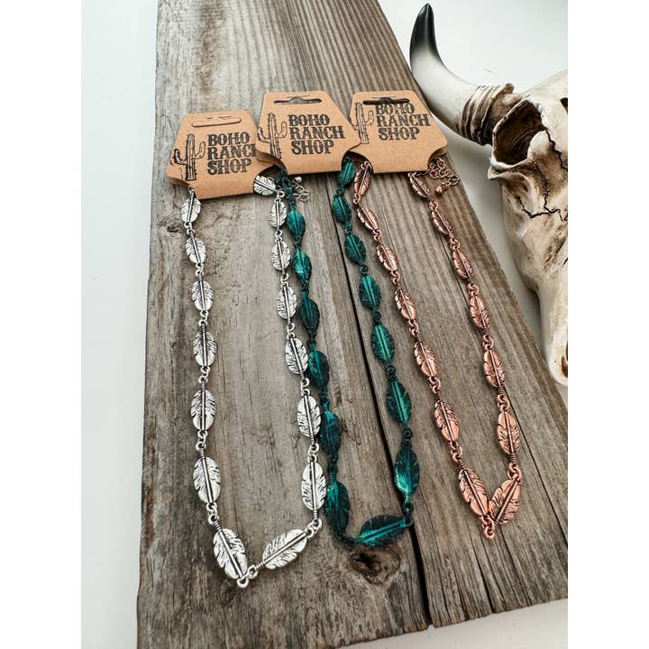 Boho Ranch Shop - Wholesale Choker/Collar - Western Feather Choker - Copper, silver and patina turquoise1