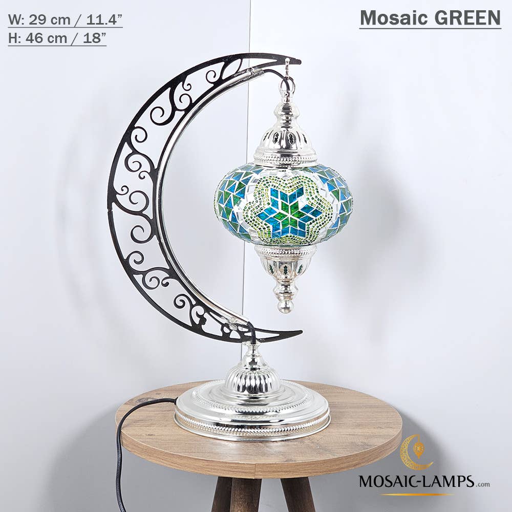 Mosaic Lamps - Vendita all'ingrosso Lampada da scrivania/d'accento - Lampada da scrivania Turkish Moon in argento, luci ad arco marocchine, Murano C36