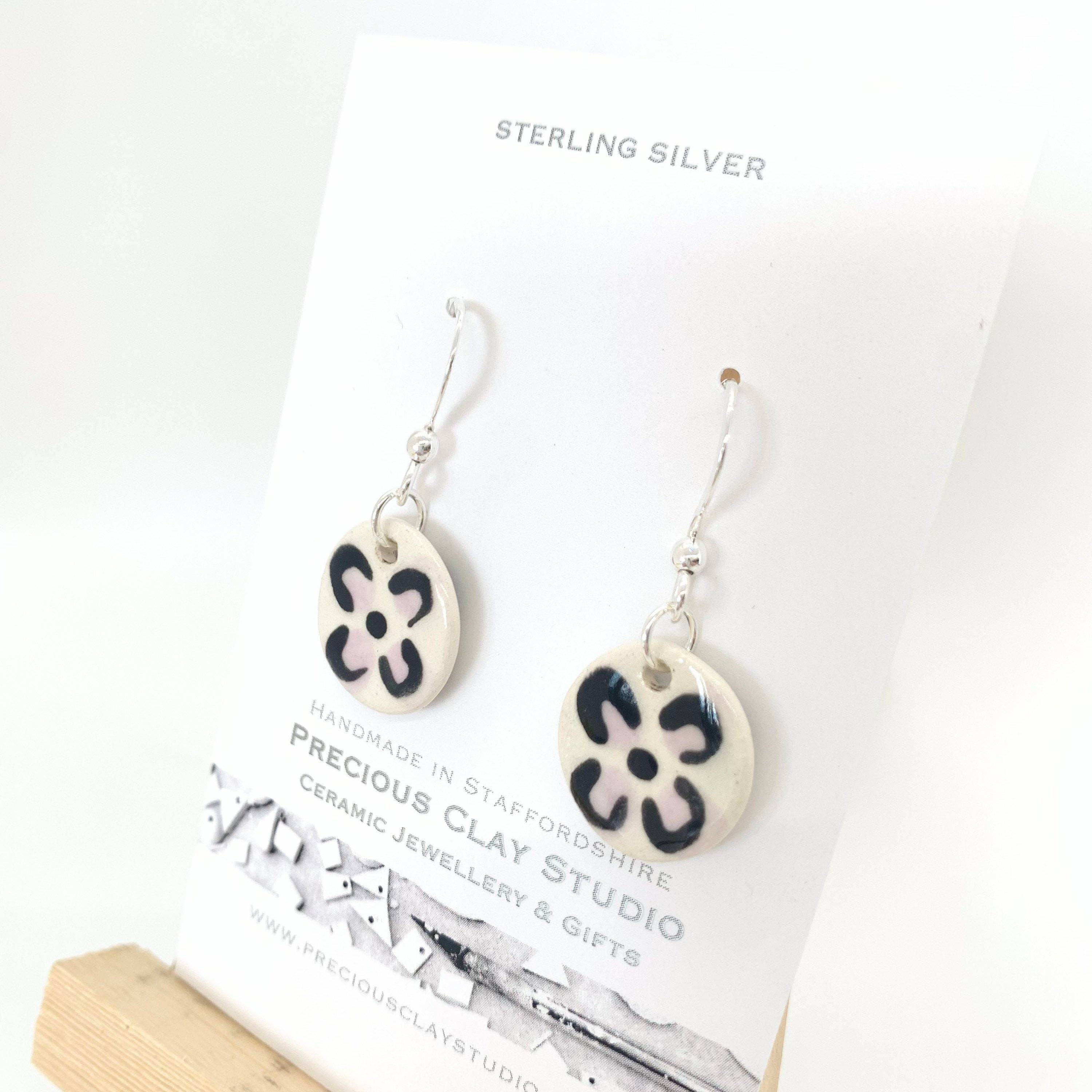 Precious Clay Studio - Wholesale Dangle Earrings - Black/Lilac Flower Earrings - Sterling Silver1