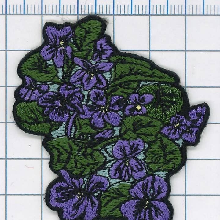 Flags Over Wisconsin - Wholesale Patch - Wisconsin State Flower Wood Violet Embroidered Patch
