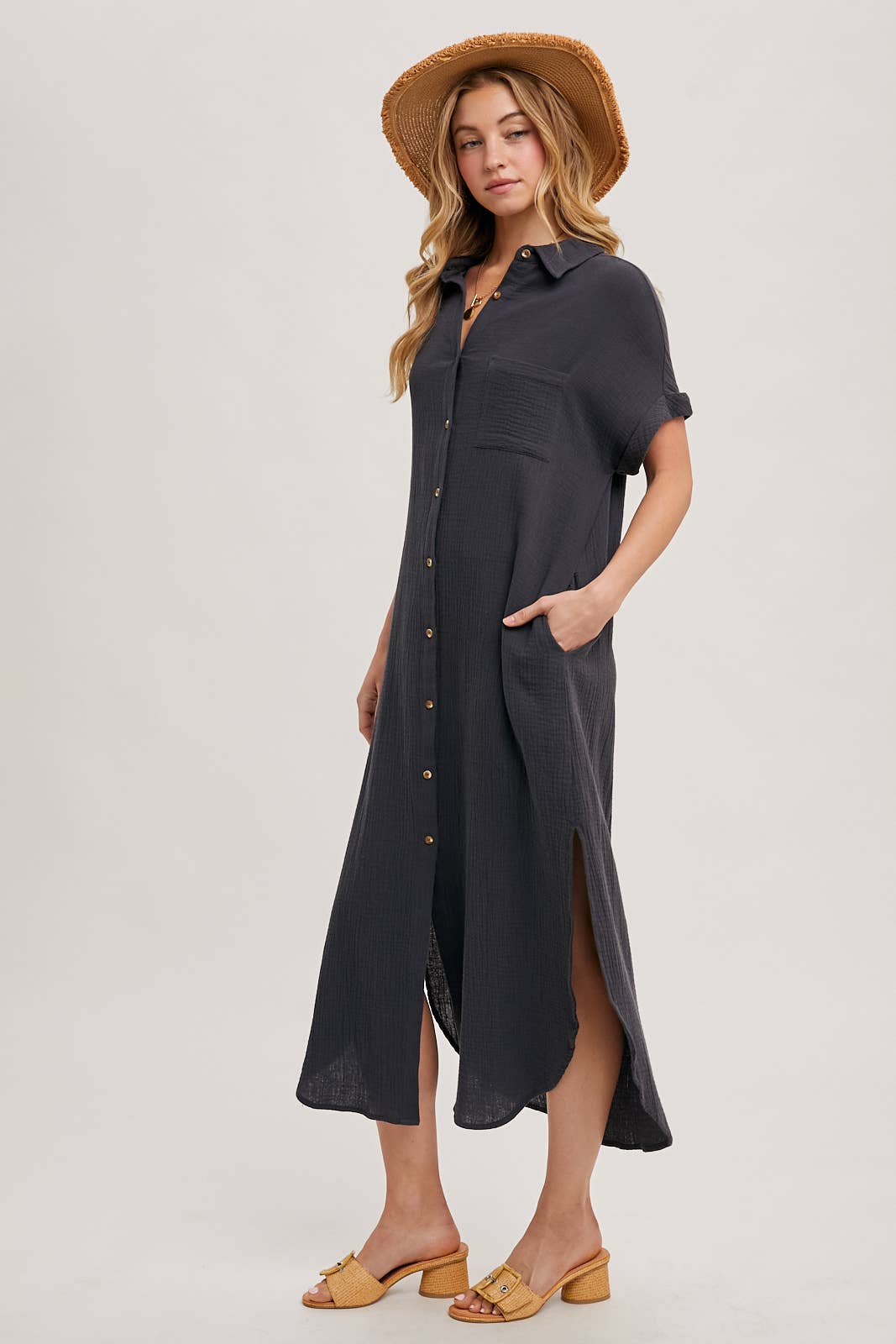 Bluivy - Wholesale Dress - Women's - BUTTON UP MAXI SHIRT DRESS WITH POCKET6