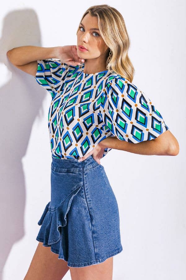 ELFENBEN BLÅ En trykt vævet top - IT13027 for engroshandel på Faire2