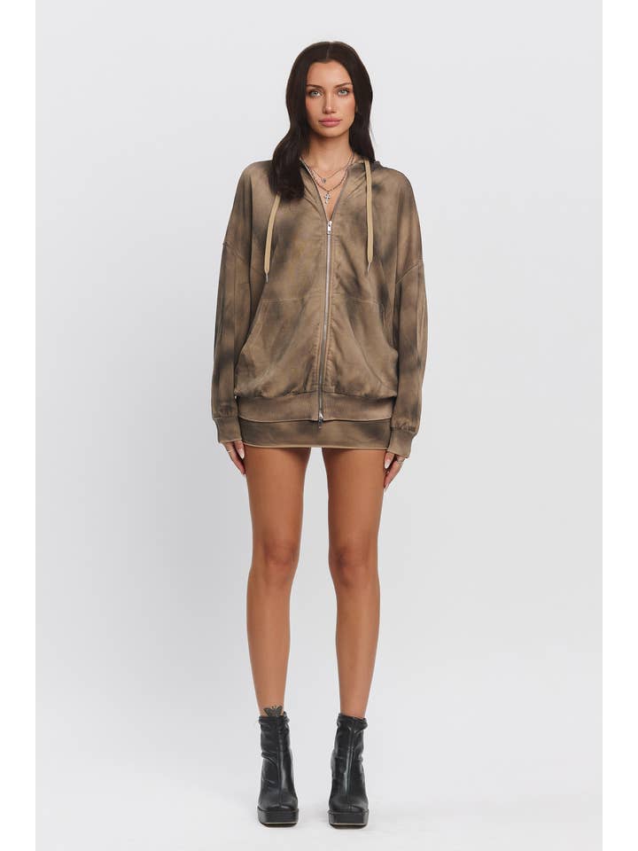 No Vacancy - Wholesale Hoodie - Women's - Washed effect oversize zip-up hoodie8
