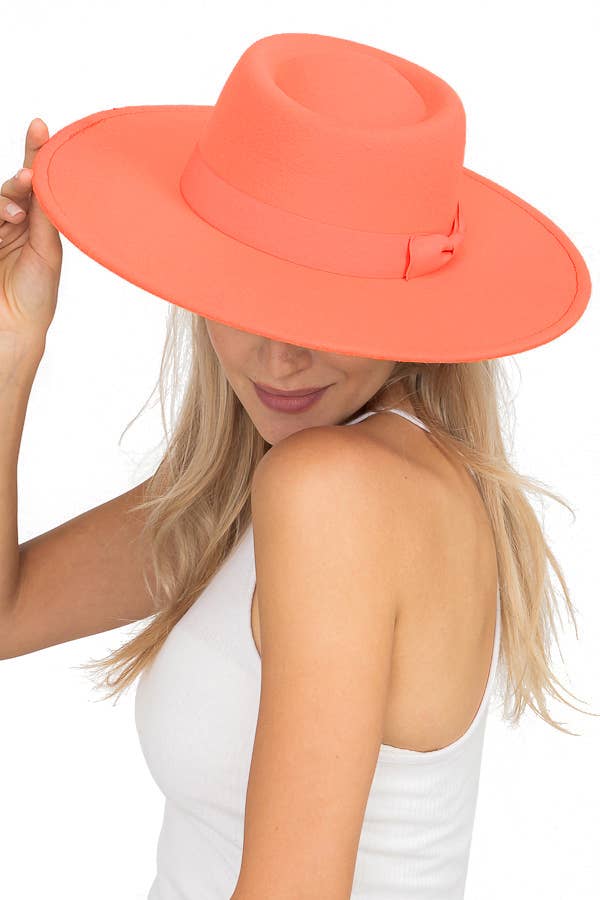 Cap Zone – wholesale Fedora - Dam – Wide Brim Bolero Faux Filt Pork Pie Crown Hat18