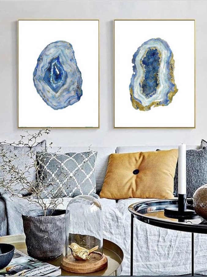 Sæt med 2 Agate Slice Geode perle krystaller akvarel Print for engroshandel hos Goodfairyart