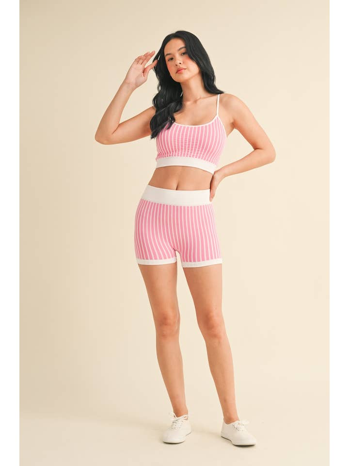 KIMBERLY C - Wholesale Activewear Set - Women's - Striped Cami Top and Shorts Set
