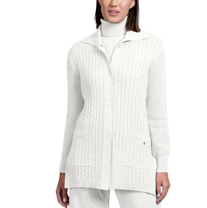 Biana - Wholesale Cardigan - Women's - Shirley Mid-Length Cable-Knit Cardigan, Winter White0