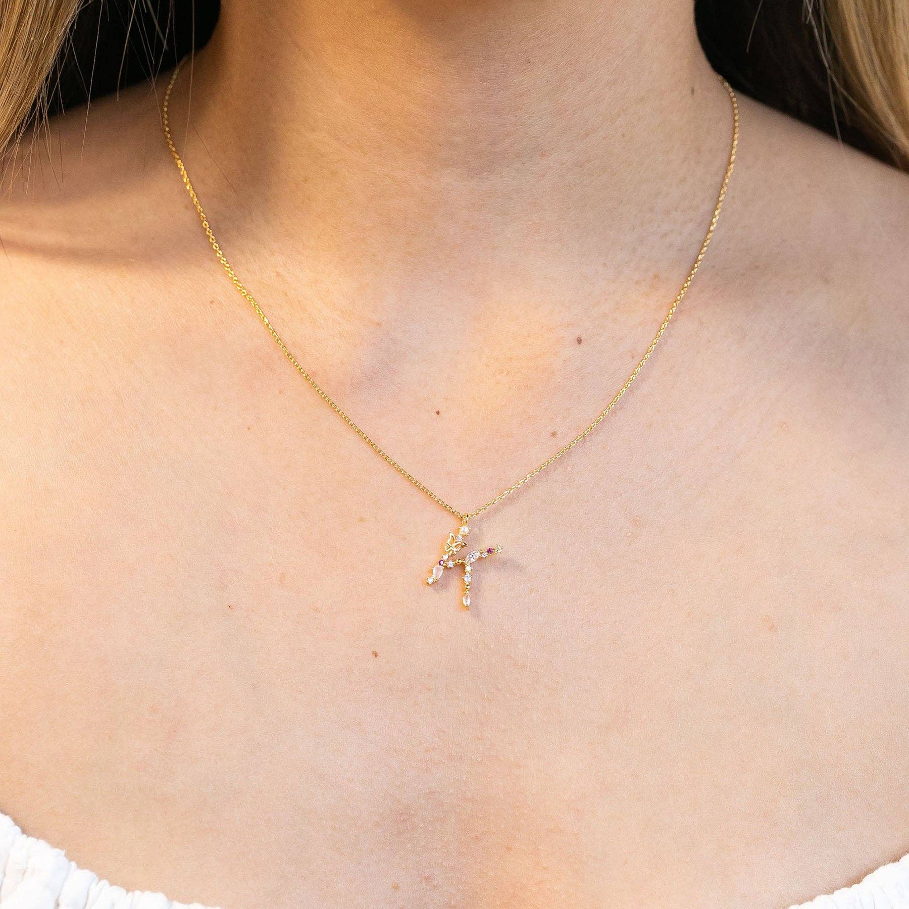 Girls Crew – wholesale Pendant/charm necklace – Flutterfly Stone Initial Necklace5