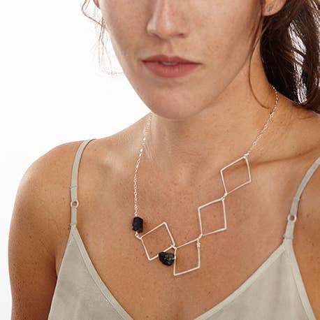 Asymmetrical Diamond Necklace with Gemstones for wholesale by Parallel Jewelry