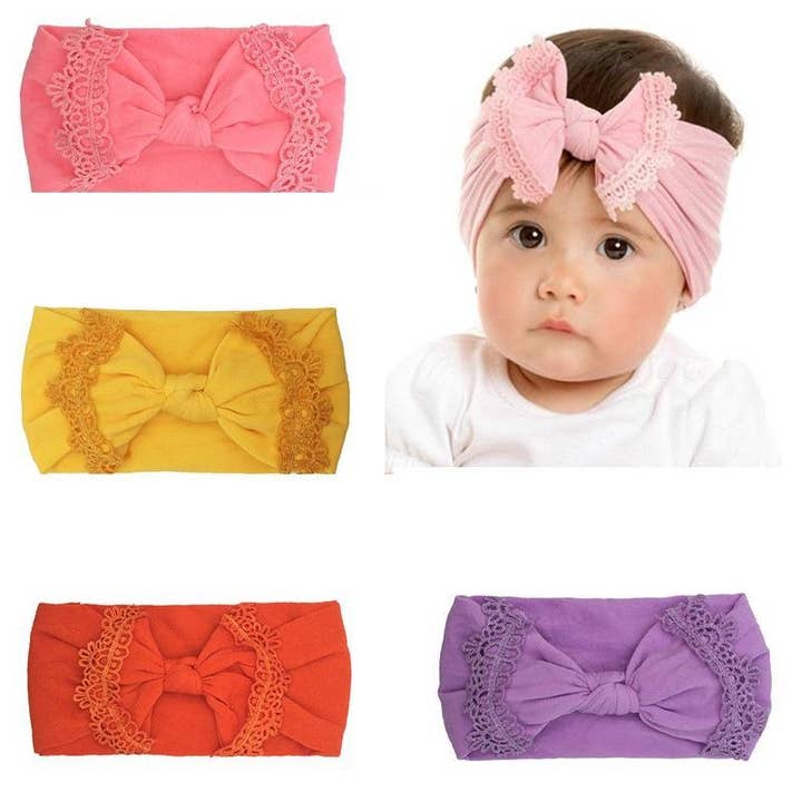 KiddieKickz – wholesale Fashion Headband - Baby – Nylon Children's Hair Band Soft Silk Stockings Baby Headband Lace Bow Hair Ornament