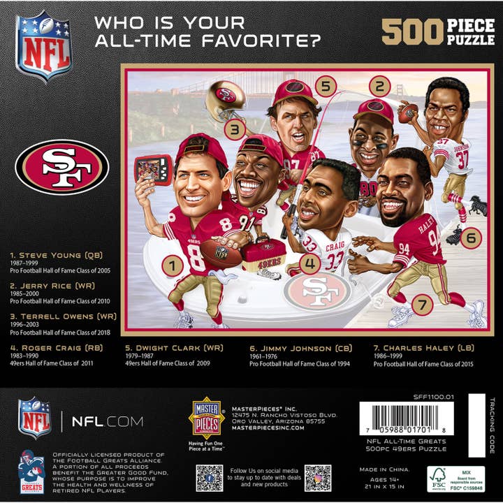 Masterpieces Puzzles - Wholesale Puzzle - Adult - San Francisco 49ers - All Time Greats 500 Piece Puzzle