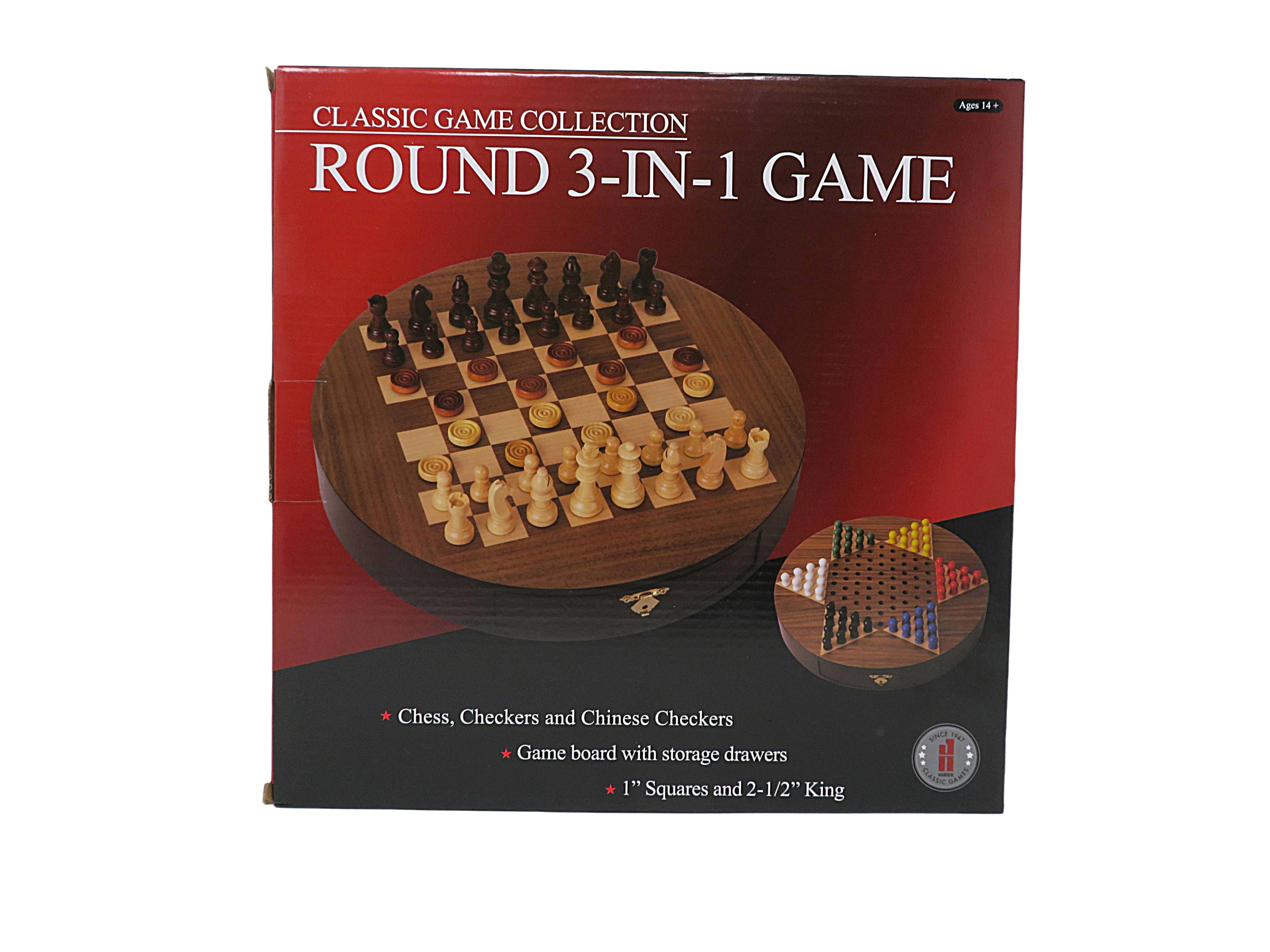 Hansen Game Gift & Toy Company - Wholesale Board Game - Walnut Round 3 in 1- Reversible - Chess and Chinese Checkers2