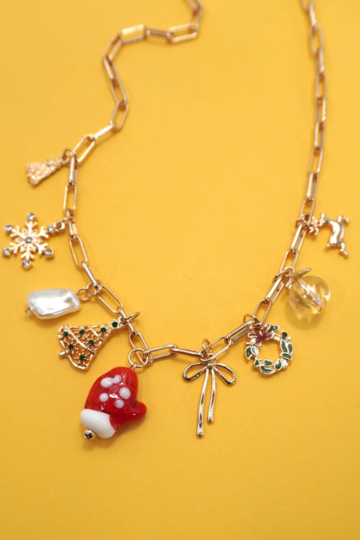 GOLD CHARM NECKLACE-CHRISTMAS TREE MITTEN RUDOLPH | 80N91710 for wholesale on Faire