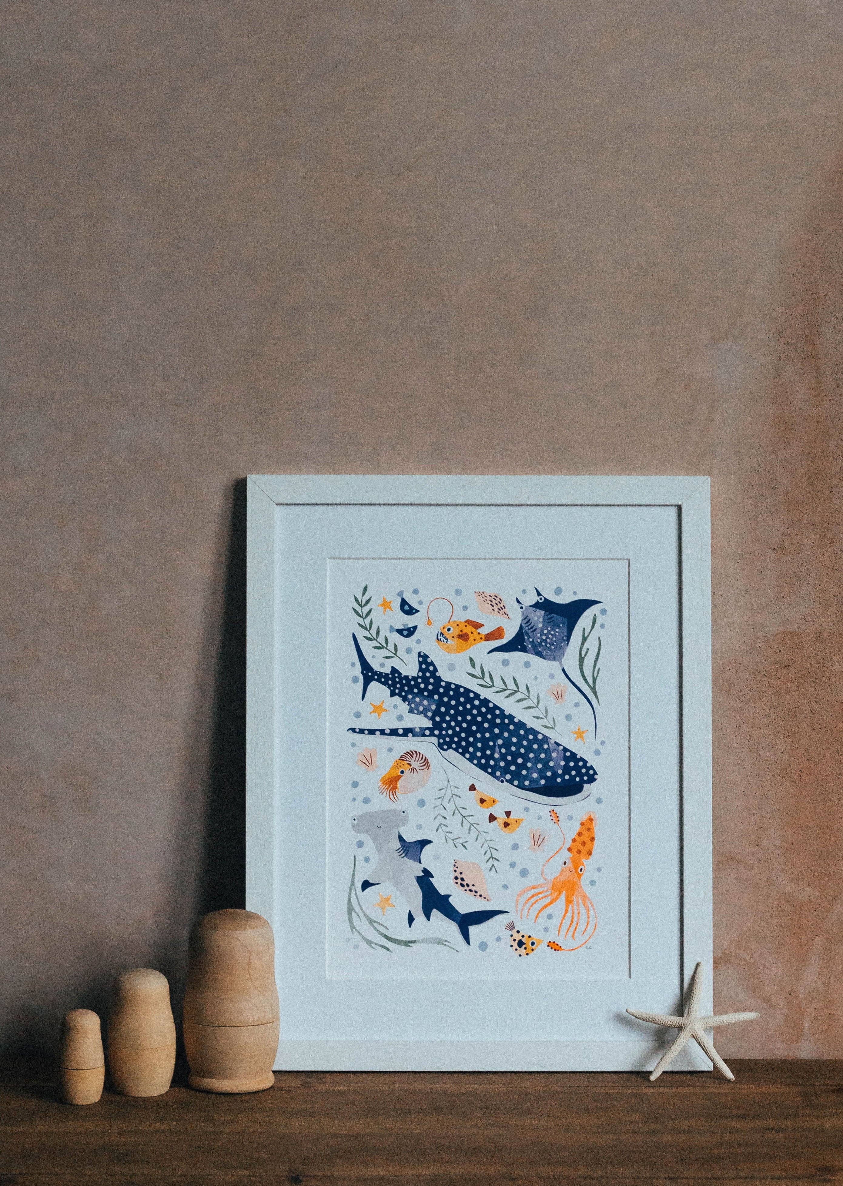 Slow Sunday - Wholesale Art Print - Kids & Baby - ‘Deep Blue Sea’ Whale Shark, Hammerhead And Sea Creatures Fine Art Print For Children3