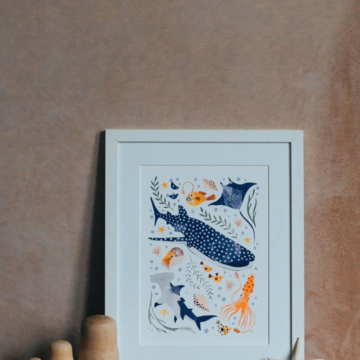 Slow Sunday - Wholesale Art Print - Kids & Baby - ‘Deep Blue Sea’ Whale Shark, Hammerhead And Sea Creatures Fine Art Print For Children3