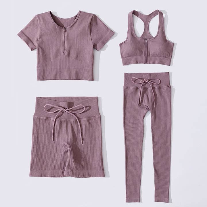 Pyzis - Wholesale Activewear Set - Women's - Color Coordinate Seamless 4 pieces Yoga Set2