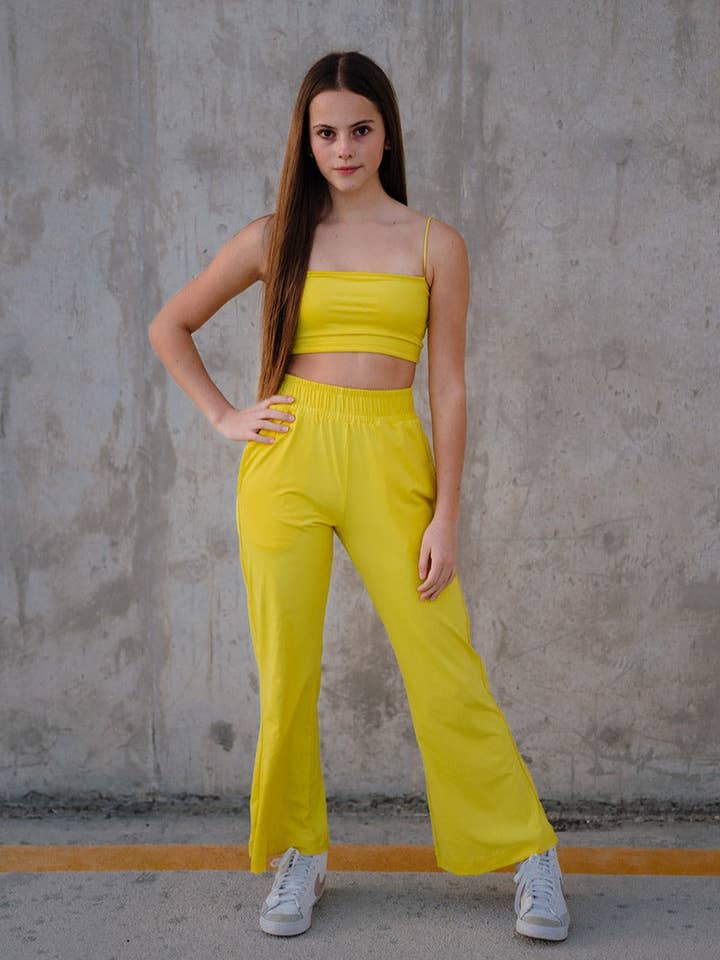 Youth Sunglow Yellow Track Pants for wholesale by Werk Dancewear