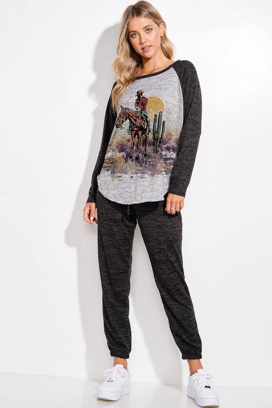 Lemon Tree - Wholesale Lounge Set - Women's - Desert cowboy print lounge wear set1
