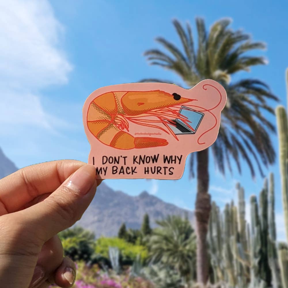 Bobo Design Studio - Wholesale Sticker - My Back Hurts Prawn Shrimp - Vinyl Sticker1