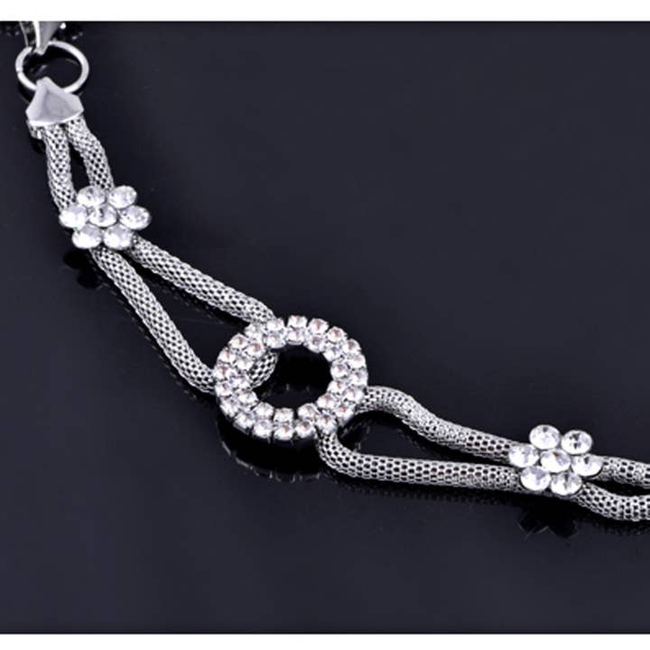 Silver Crystal Circle and Floral Accent Waist Chain Adjustable Bell for wholesale on Faire1