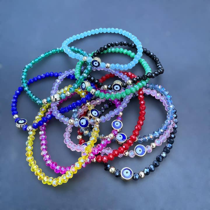 Loli - Wholesale Beaded bracelet - Stretchy Bracelet |12 Color Mix Set | Evil Eye 4 mm Crystal 4