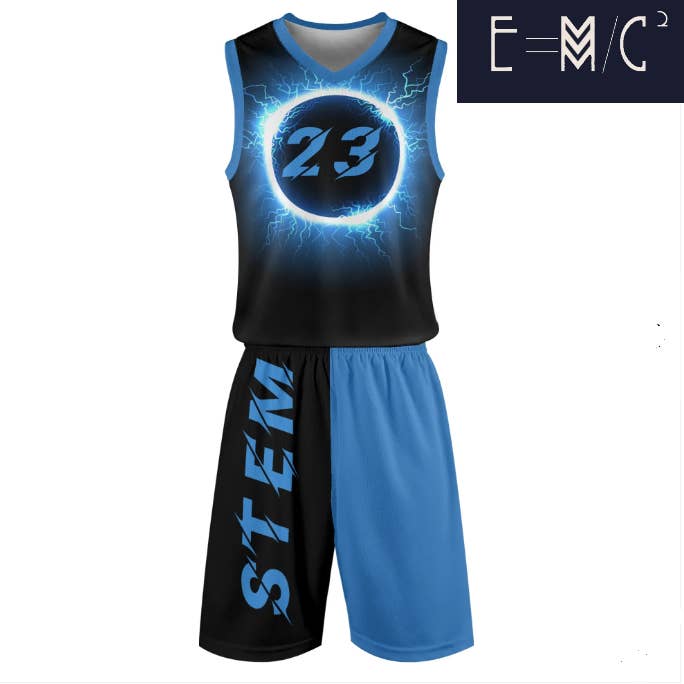 E=M/C2 - Wholesale Team sports jersey – Men's - NEW E=M/C2 Adult Black Hole Blue Basketball Sports Uniform4