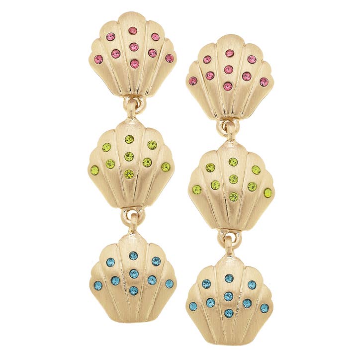 Canvas Style - Wholesale Dangle Earrings - Galapagos Pave Shell Earrings in Shiny Gold