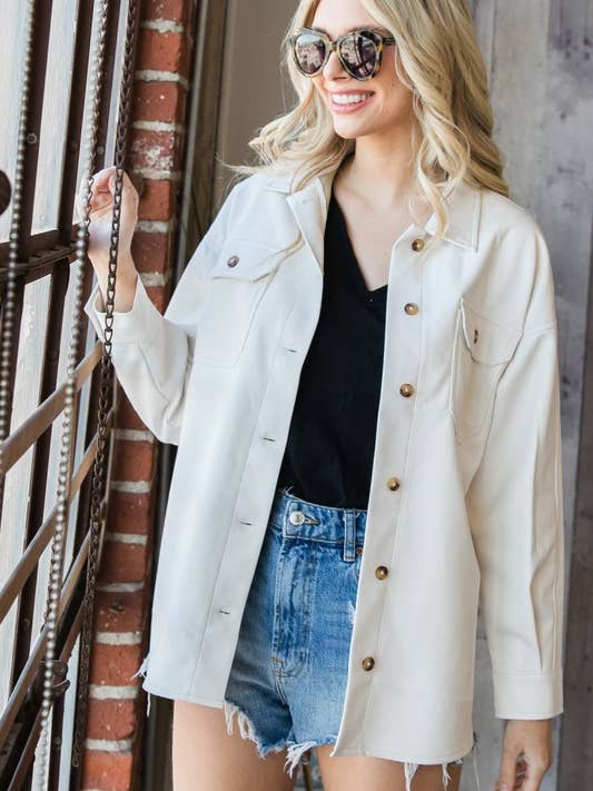 Two Pocket PU Leather Shacket for wholesale by Lemon Tree