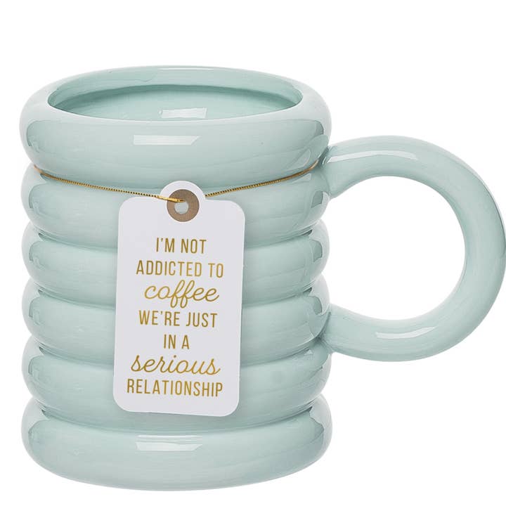 Totalee Gift - Wholesale Coffee Mug - Addicted To Coffee Teal Ribbed Mug