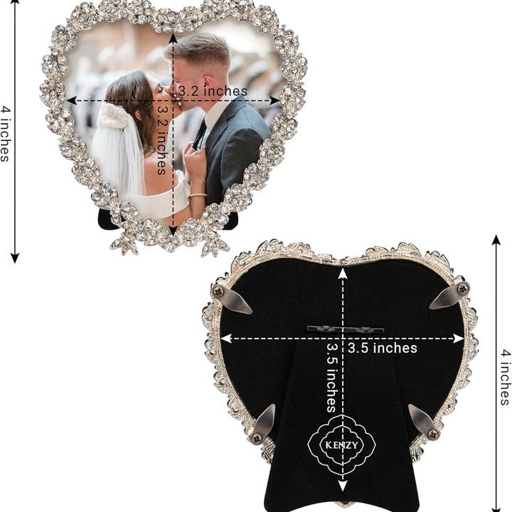 Kenzy Gifts - Wholesale Picture Frame - KENZY GIFTS Heart Shaped Wedding Picture Frames for Couple - Beaded Crystal 4x4 Picture Frame – Engagement Gift, Wedding Gift for newlyweds - Fits 3.5x3.5 photo - Valentine Picture Frame, (Silver)
