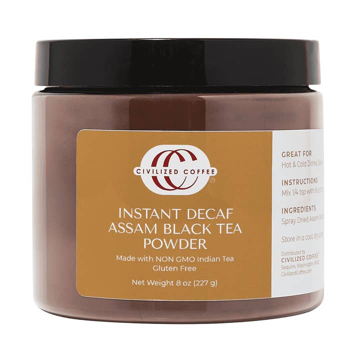 Instant Assam Decaf Zwarte Theepoeder Heet & IJsthee (8 oz) voor wholesale door Civilized Coffee