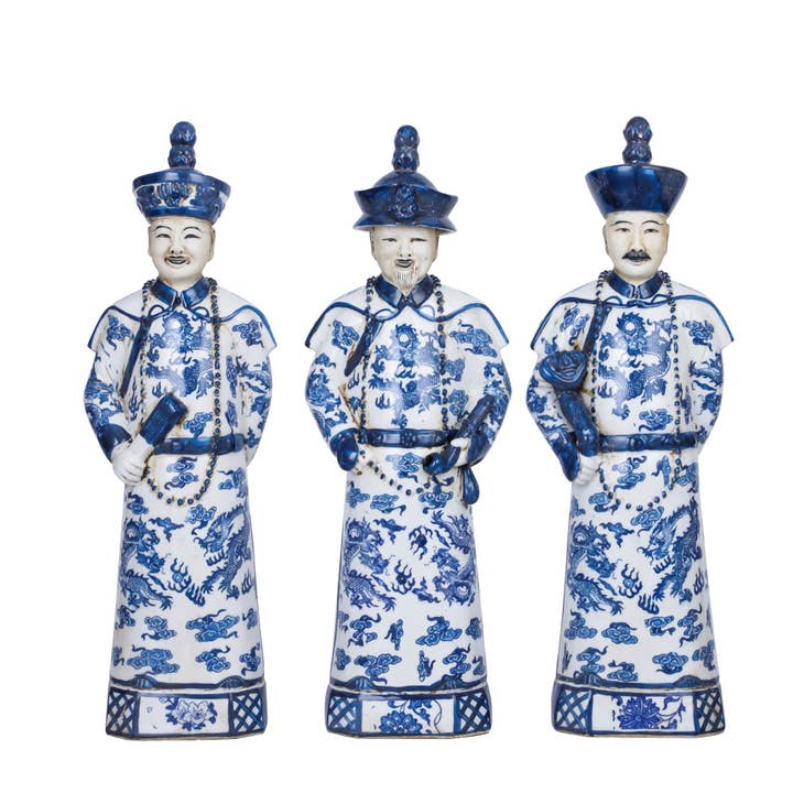 Blue and White Qing Emperors of 3 Generations Large - Set for wholesale by Legend Accents