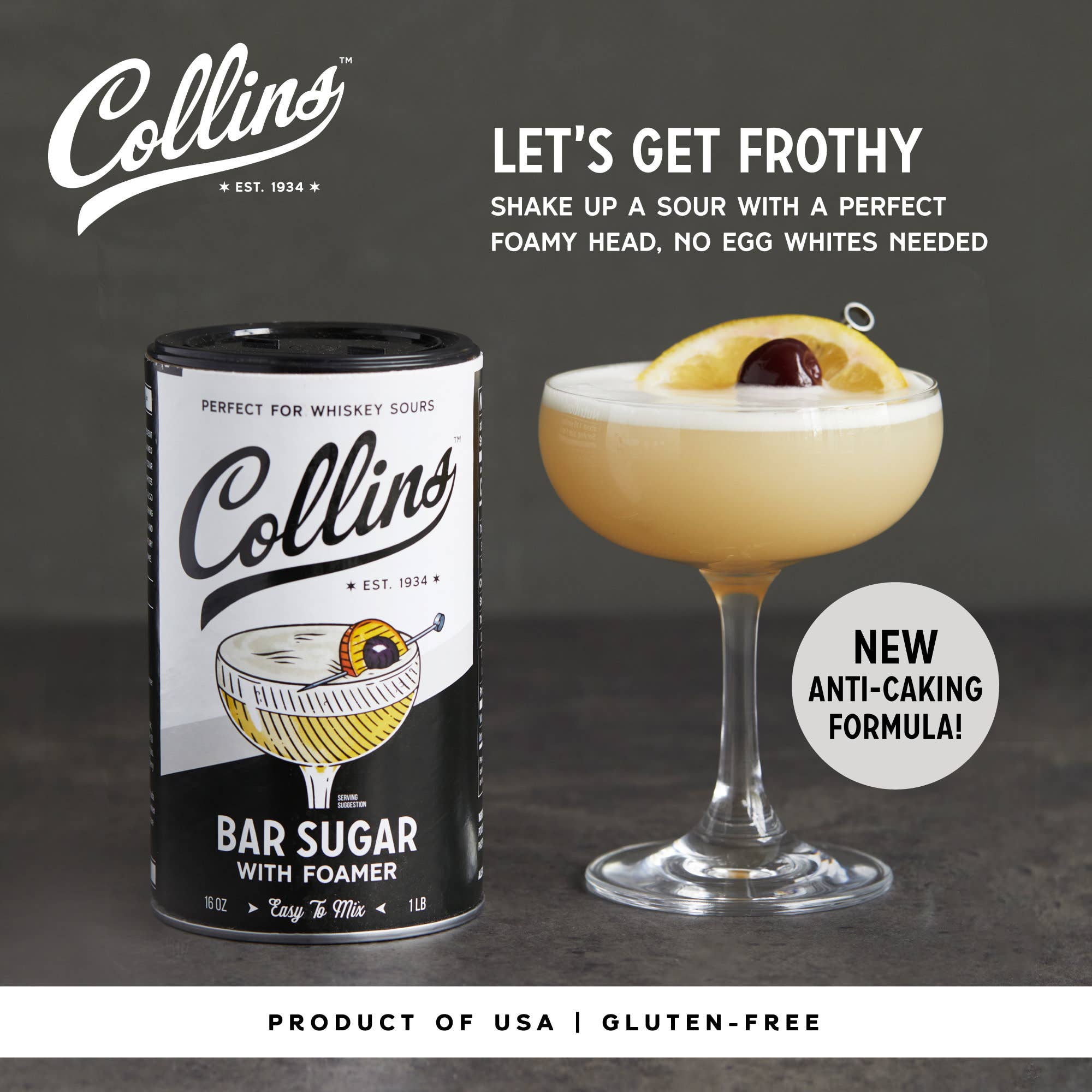 Collins - Wholesale Cocktail Mix/Syrup - Bar Sugar with Egg White Style Foaming Agent 16 oz1