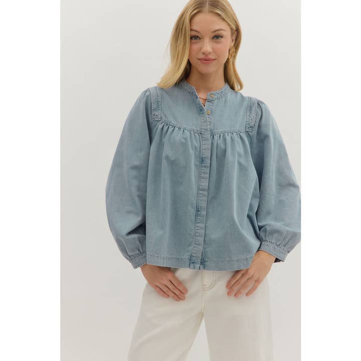 Top in denim a maniche lunghe per la vendita all'ingrosso da parte di STYLE USA