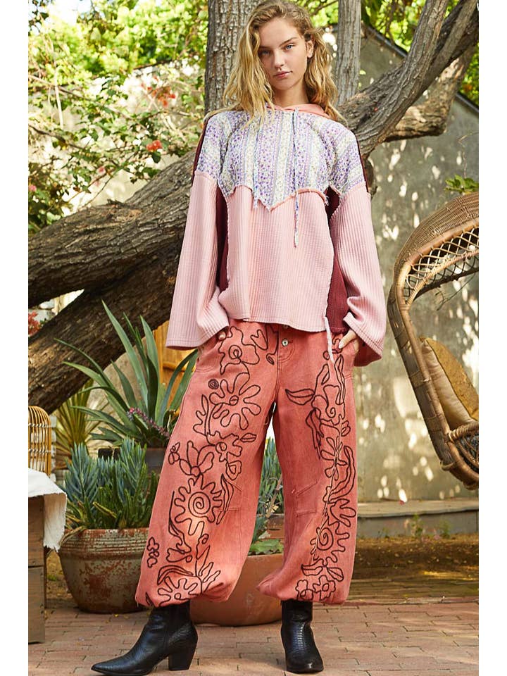 Pol Clothing - Wholesale Hoodie - Women's - Floral print contrast long sleeve french terry top SALE