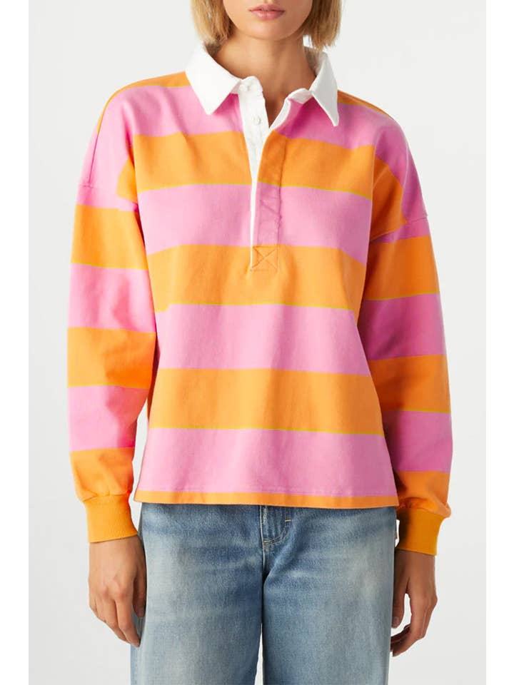 Stripe Colorblock Polo Collar Sweatshirt for wholesale on Faire